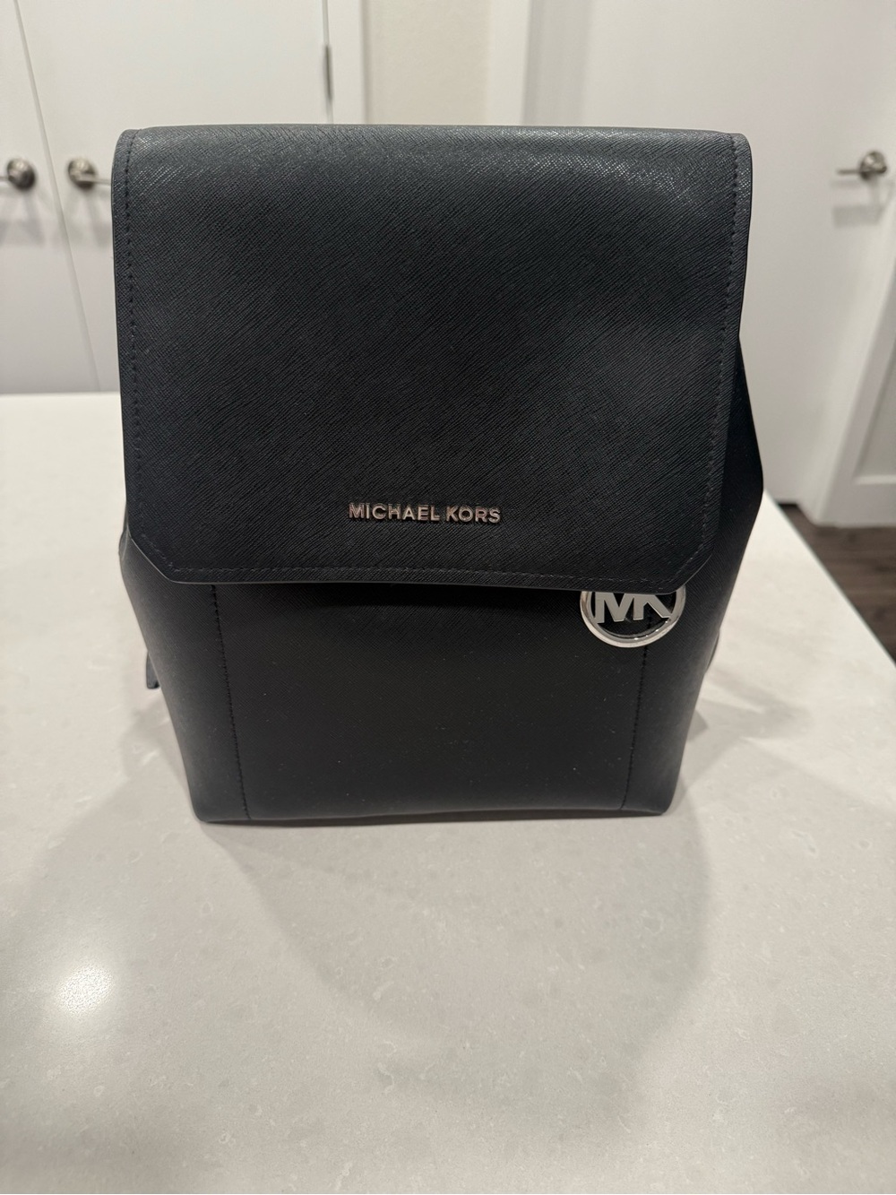 Michael Kors Black Saffiano Leather Backpack with MK Charm